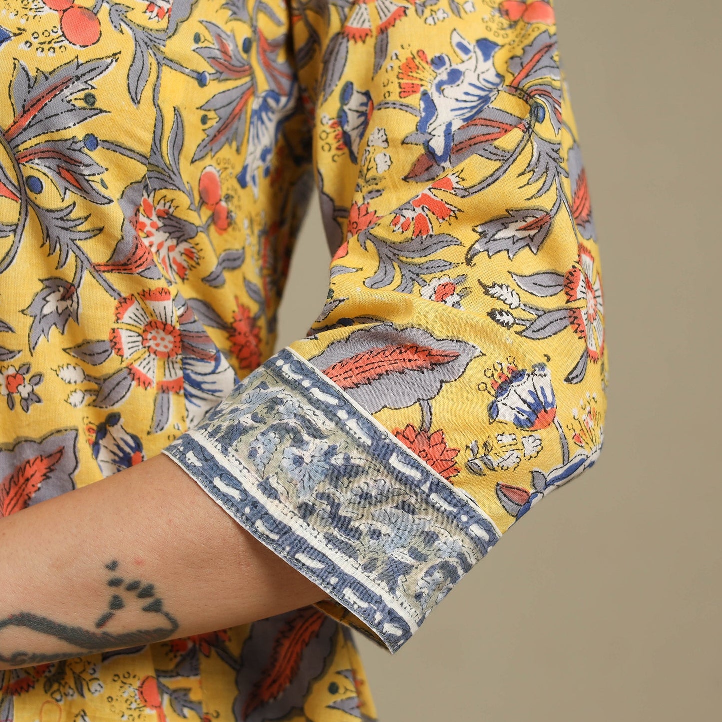 Yellow - cotton a-line sanganeri kurta 09 - handcrafted