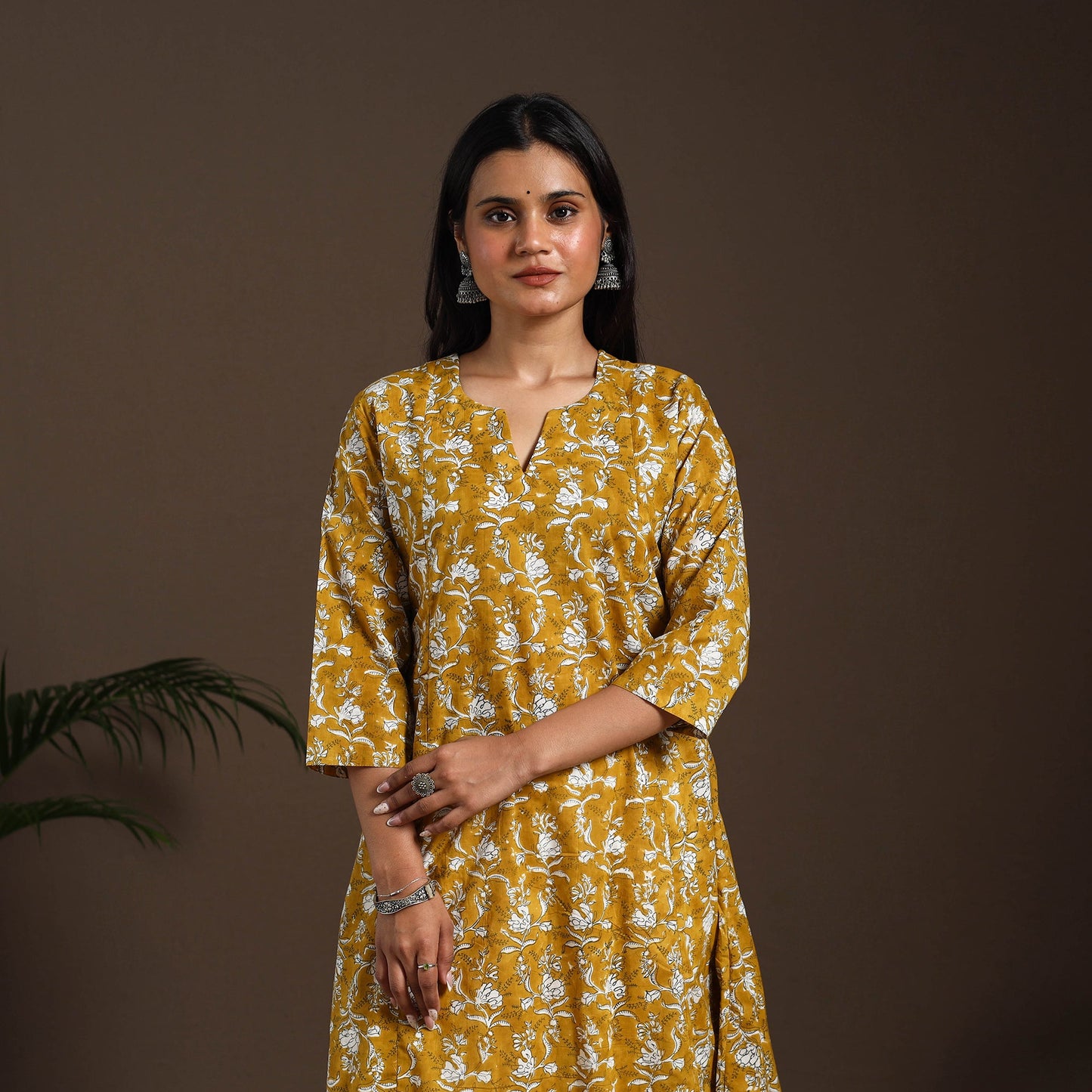 Yellow - cotton a-line sanganeri kurta 09 - handcrafted