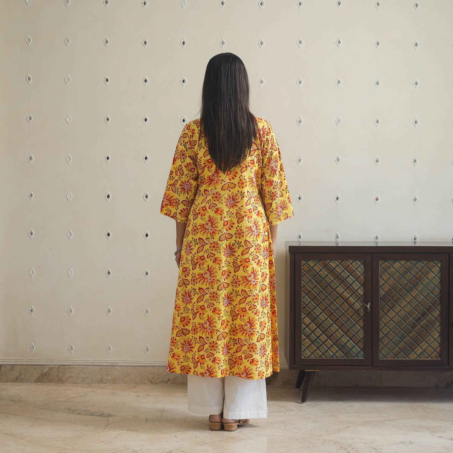 Yellow - cotton a-line sanganeri kurta 10 - handcrafted
