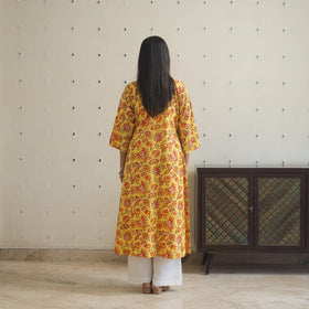 Yellow - cotton a-line sanganeri kurta 10 - handcrafted