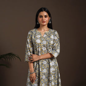 Yellow - cotton a-line sanganeri kurta 10 - handcrafted