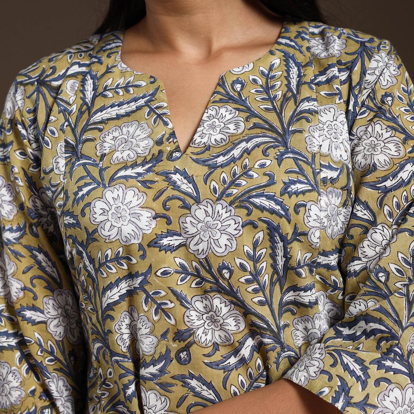 Yellow - cotton a-line sanganeri kurta 10 - handcrafted