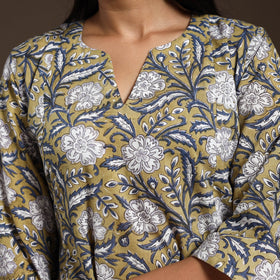 Yellow - cotton a-line sanganeri kurta 10 - handcrafted