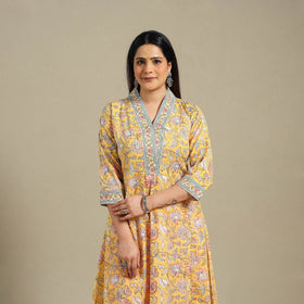 Yellow - cotton a-line sanganeri kurta 10 - handcrafted