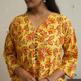 Yellow - cotton a-line sanganeri kurta 10 - handcrafted