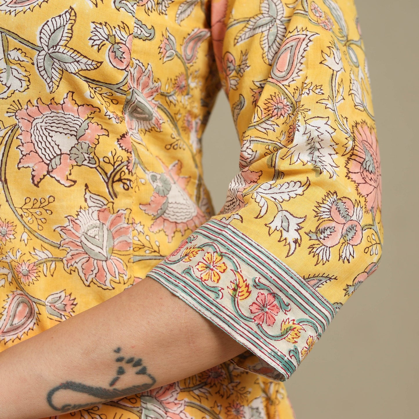 Yellow - cotton a-line sanganeri kurta 10 - handcrafted