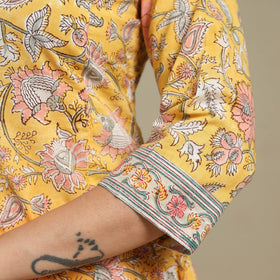 Yellow - cotton a-line sanganeri kurta 10 - handcrafted