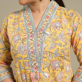 Yellow - cotton a-line sanganeri kurta 10 - handcrafted