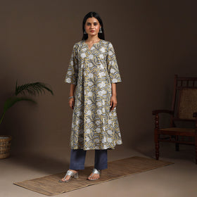 Yellow - cotton a-line sanganeri kurta 10 - handcrafted
