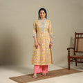 Yellow - cotton a-line sanganeri kurta 10 - handcrafted