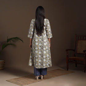 Yellow - cotton a-line sanganeri kurta 10 - handcrafted