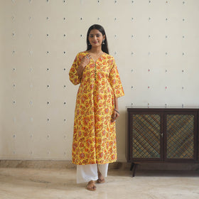 Yellow - cotton a-line sanganeri kurta 10 - handcrafted