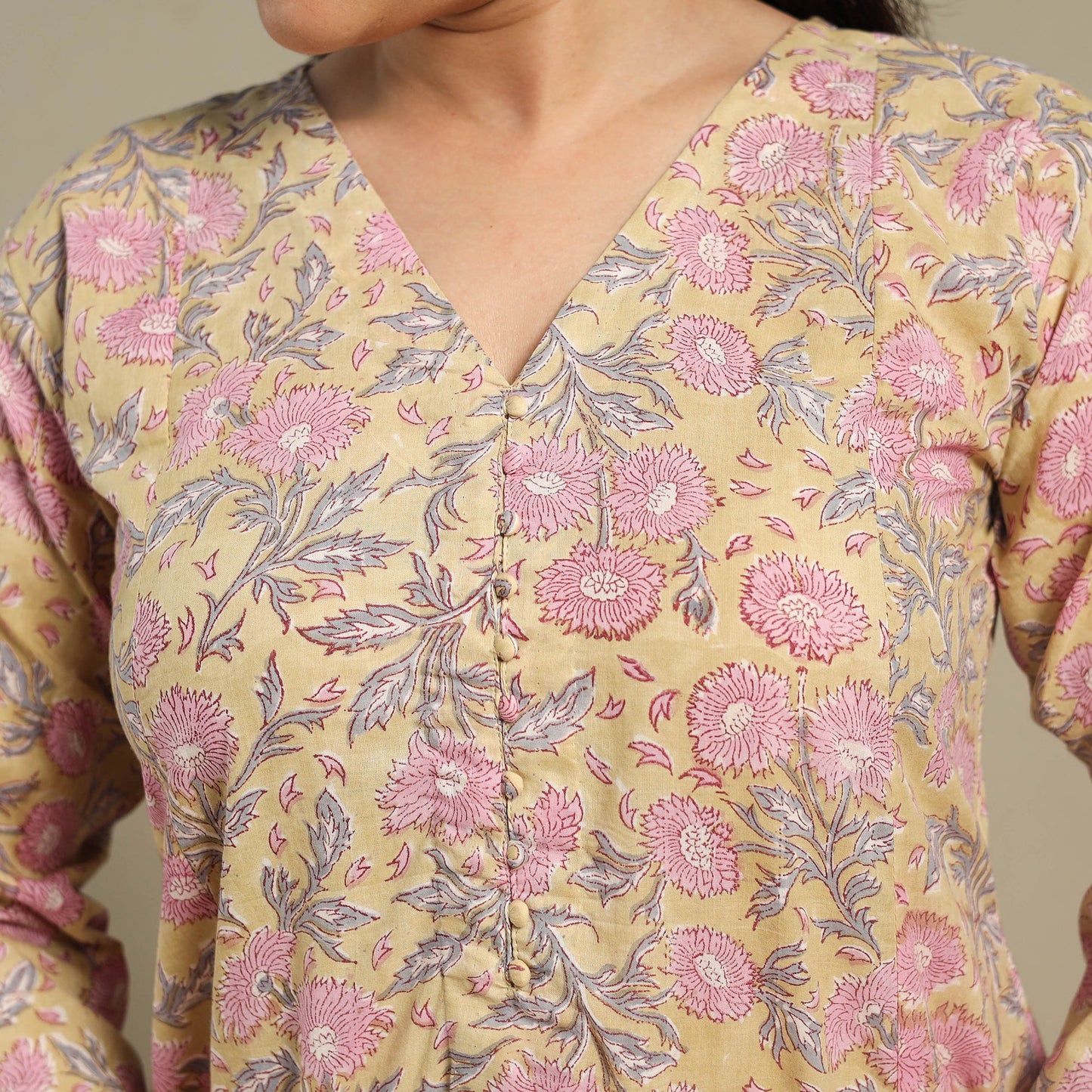 Yellow - cotton a-line sanganeri kurta 12 - handcrafted