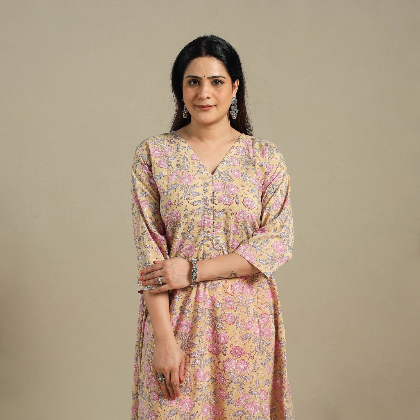 Yellow - cotton a-line sanganeri kurta 12 - handcrafted