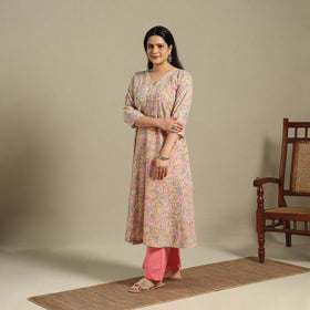 Yellow - cotton a-line sanganeri kurta 12 - handcrafted