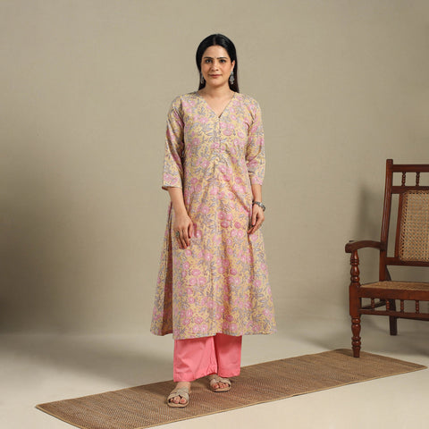 Yellow - cotton a-line sanganeri kurta 12 - handcrafted