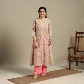 Yellow - cotton a-line sanganeri kurta 12 - handcrafted