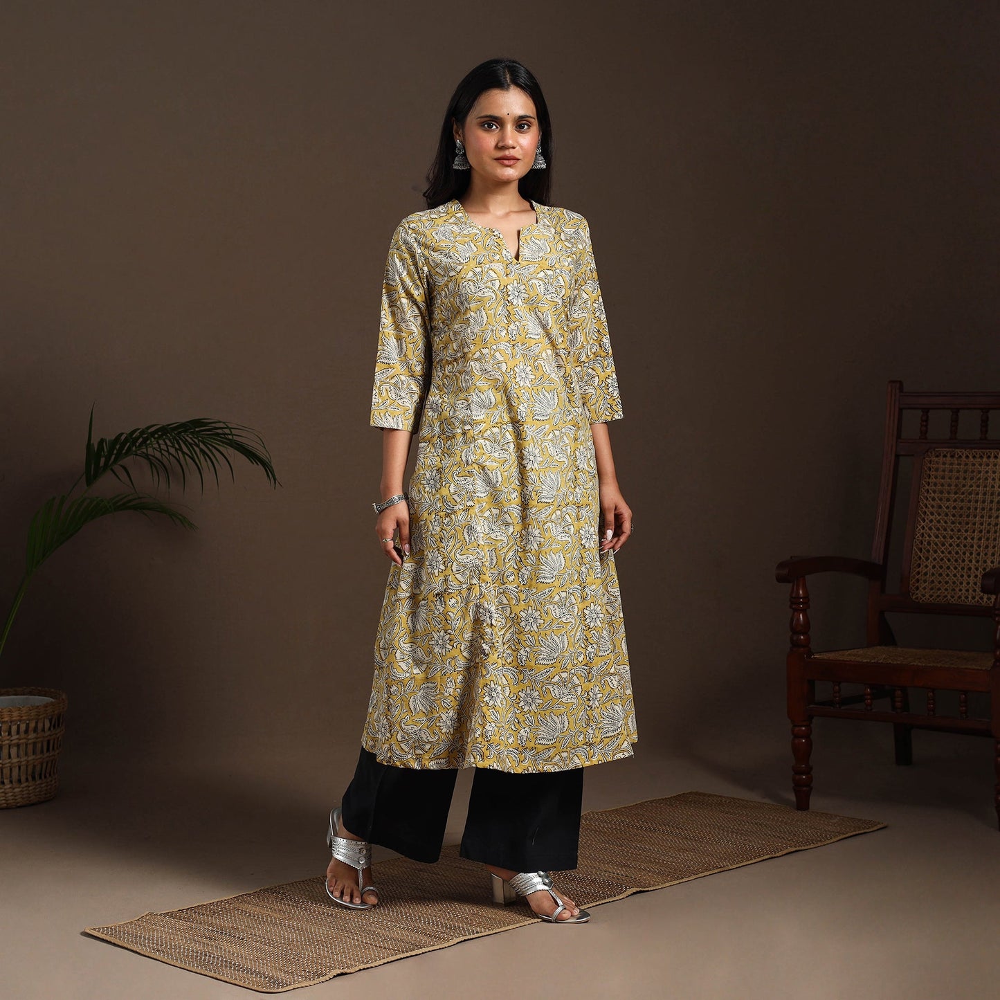 Yellow - cotton a-line sanganeri kurta 13 - handcrafted