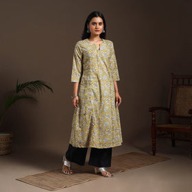 Yellow - cotton a-line sanganeri kurta 13 - handcrafted