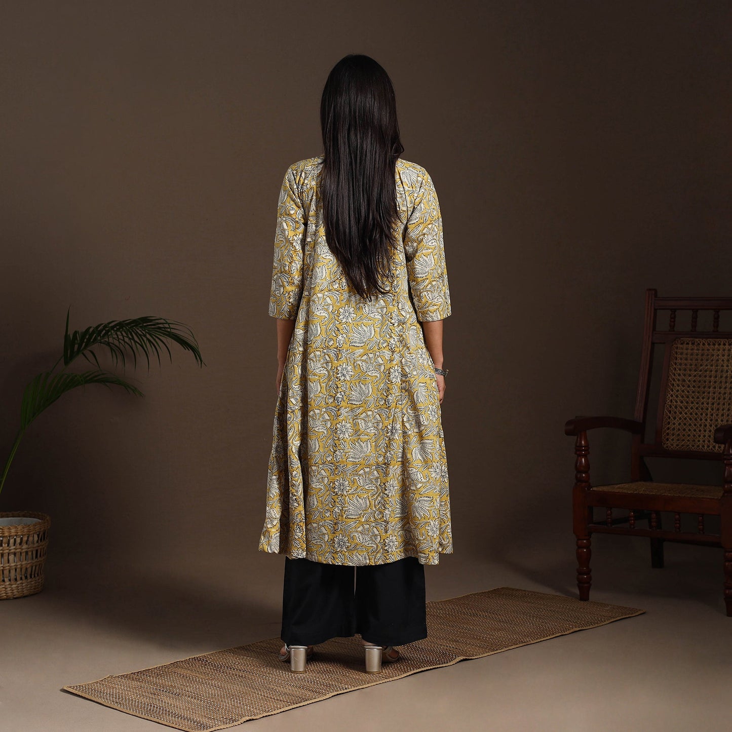 Yellow - cotton a-line sanganeri kurta 13 - handcrafted