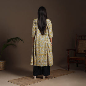 Yellow - cotton a-line sanganeri kurta 13 - handcrafted