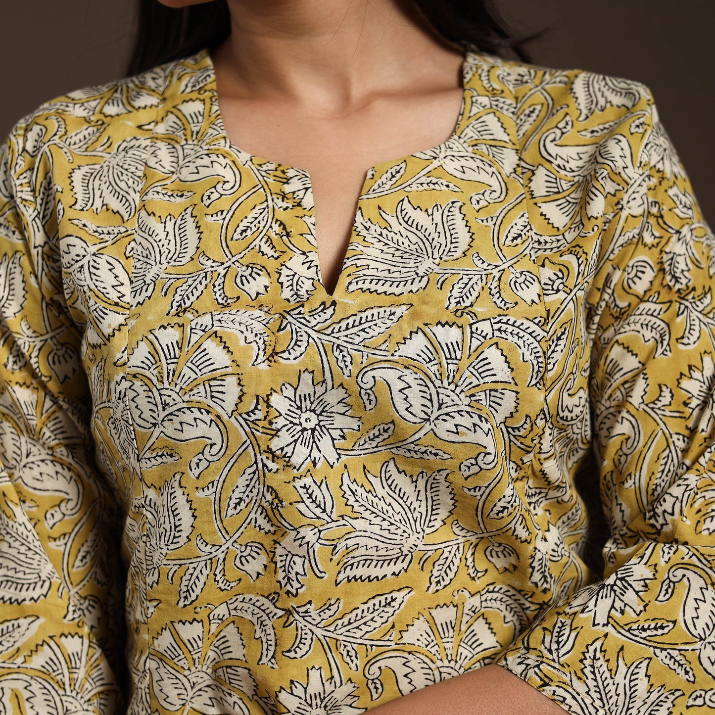 Yellow - cotton a-line sanganeri kurta 13 - handcrafted