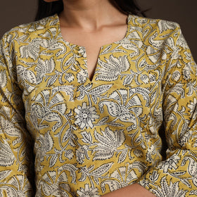 Yellow - cotton a-line sanganeri kurta 13 - handcrafted