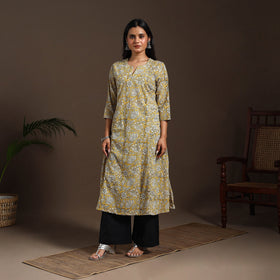 Yellow - cotton a-line sanganeri kurta 13 - handcrafted