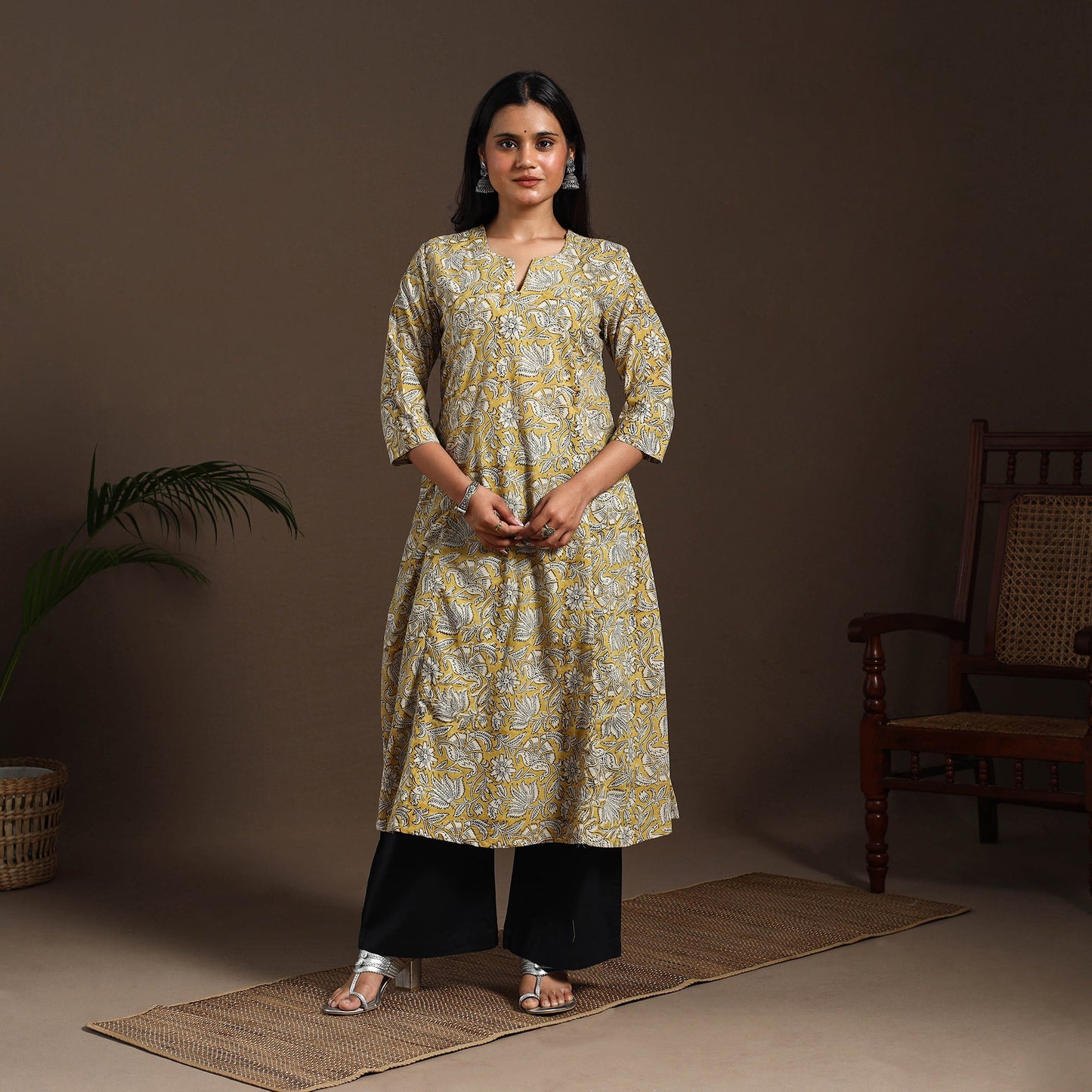 Yellow - cotton a-line sanganeri kurta 13 - handcrafted