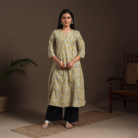 Yellow - cotton a-line sanganeri kurta 13 - handcrafted