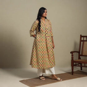 Yellow - cotton a-line sanganeri kurta 32 - handcrafted