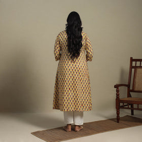 Yellow - cotton a-line sanganeri kurta 32 - handcrafted