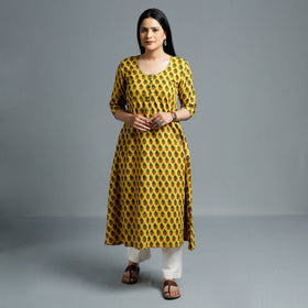  Ajrakh Block Printed Cotton Long Kurta for Women