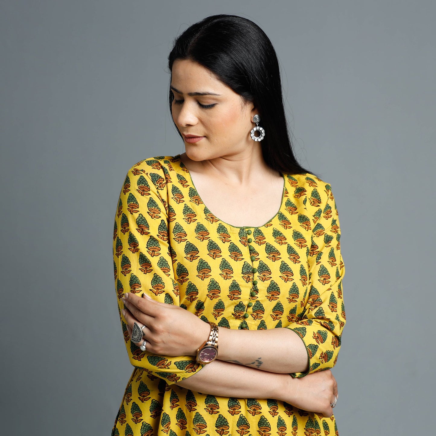  Ajrakh Block Printed Cotton Long Kurta for Women
