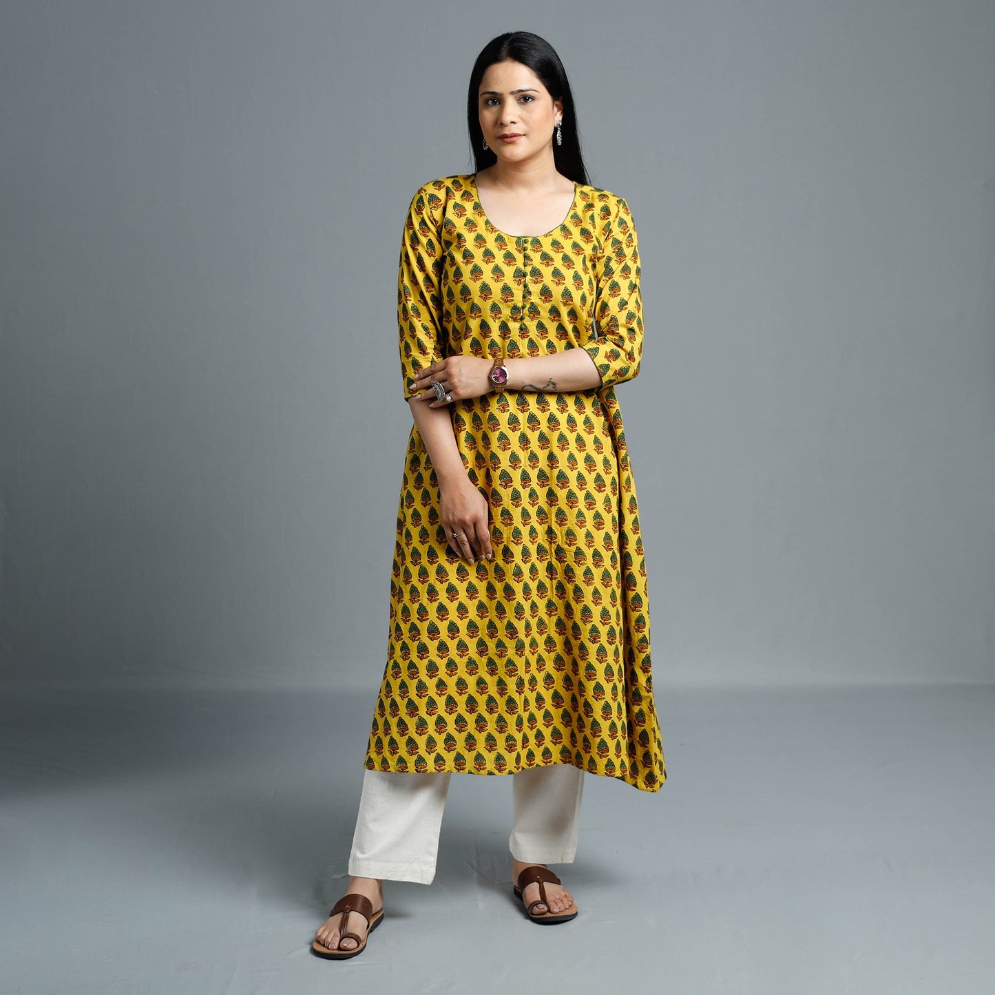  Ajrakh Block Printed Cotton Long Kurta for Women