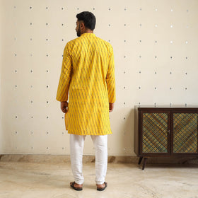 Buy Yellow Cotton Long Pochampally Ikat Kurta for Men