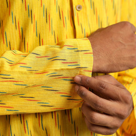 Buy Yellow Cotton Long Pochampally Ikat Kurta for Men