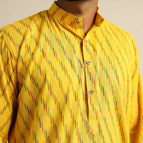 Buy Yellow Cotton Long Pochampally Ikat Kurta for Men