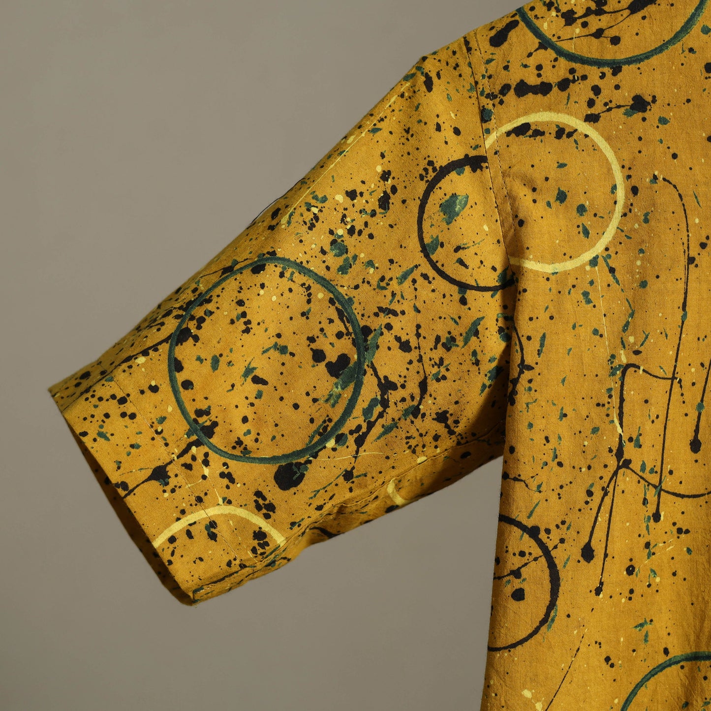 Yellow Block Print Cotton Men Half Sleeve Ajrakh Shirt