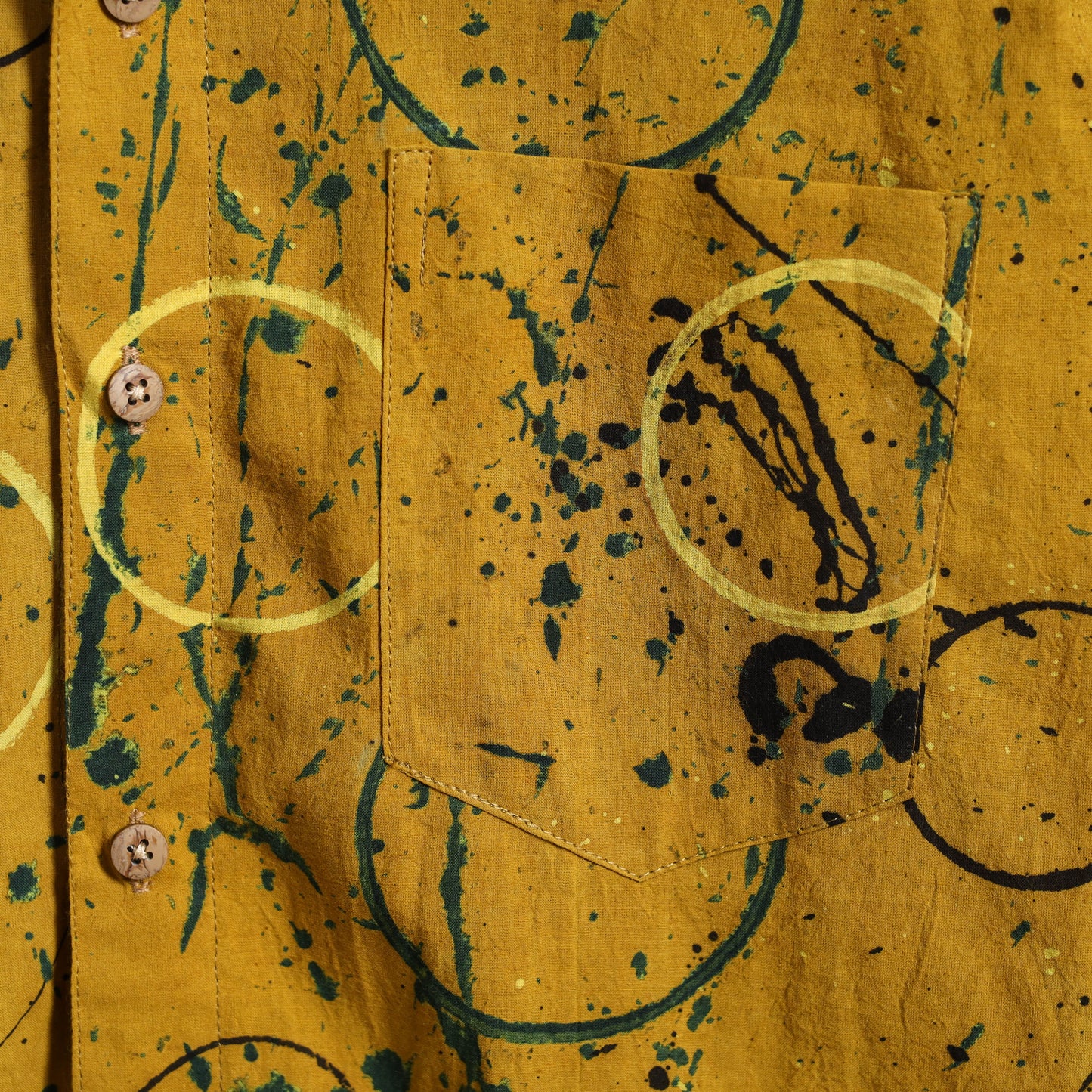 Yellow Block Print Cotton Men Half Sleeve Ajrakh Shirt