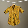 Yellow Block Print Cotton Men Half Sleeve Ajrakh Shirt