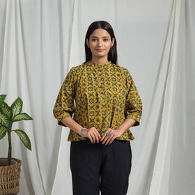 Yellow Block Print Cotton Natural Dyed Ajrakh Crop Top