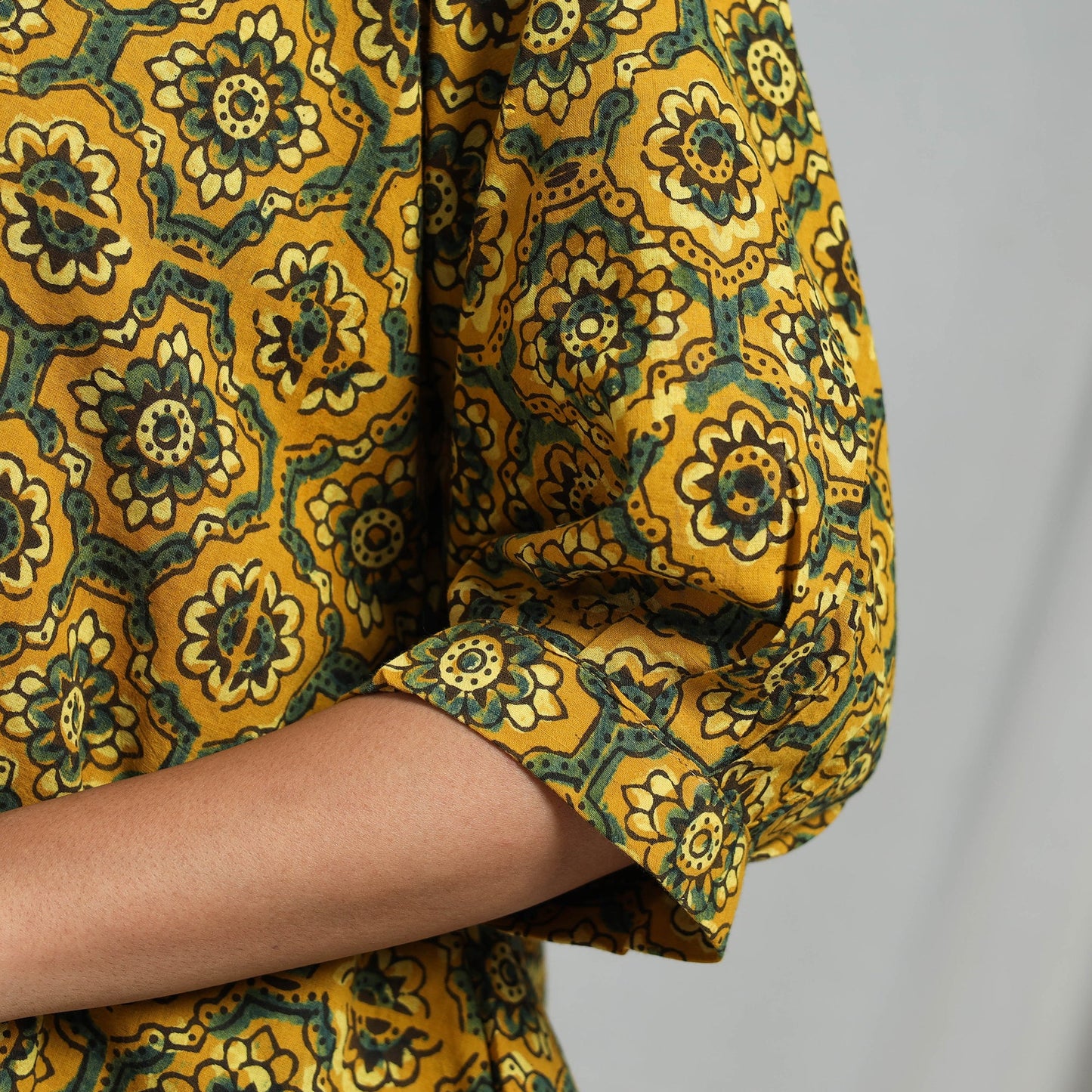 Yellow Block Print Cotton Natural Dyed Ajrakh Crop Top