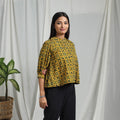 Yellow Block Print Cotton Natural Dyed Ajrakh Crop Top