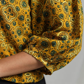 Yellow Block Print Cotton Natural Dyed Ajrakh Crop Top