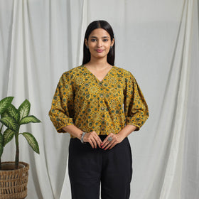 Yellow Block Print Cotton Natural Dyed Ajrakh Crop Top