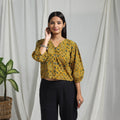 Yellow Block Print Cotton Natural Dyed Ajrakh Crop Top