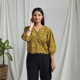 Yellow Block Print Cotton Natural Dyed Ajrakh Crop Top
