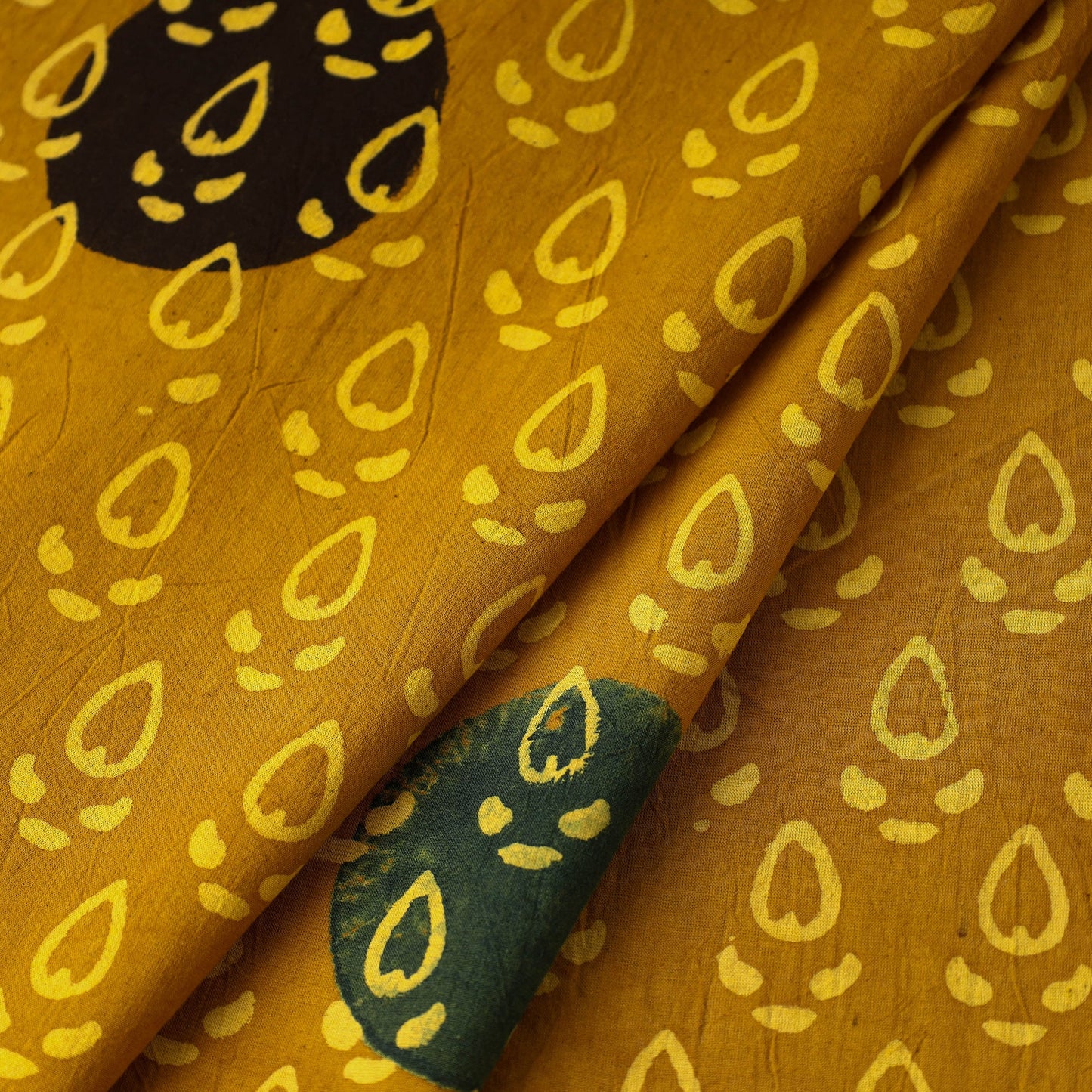 Yellow Block Print Cotton Natural Dyed Ajrakh Fabric