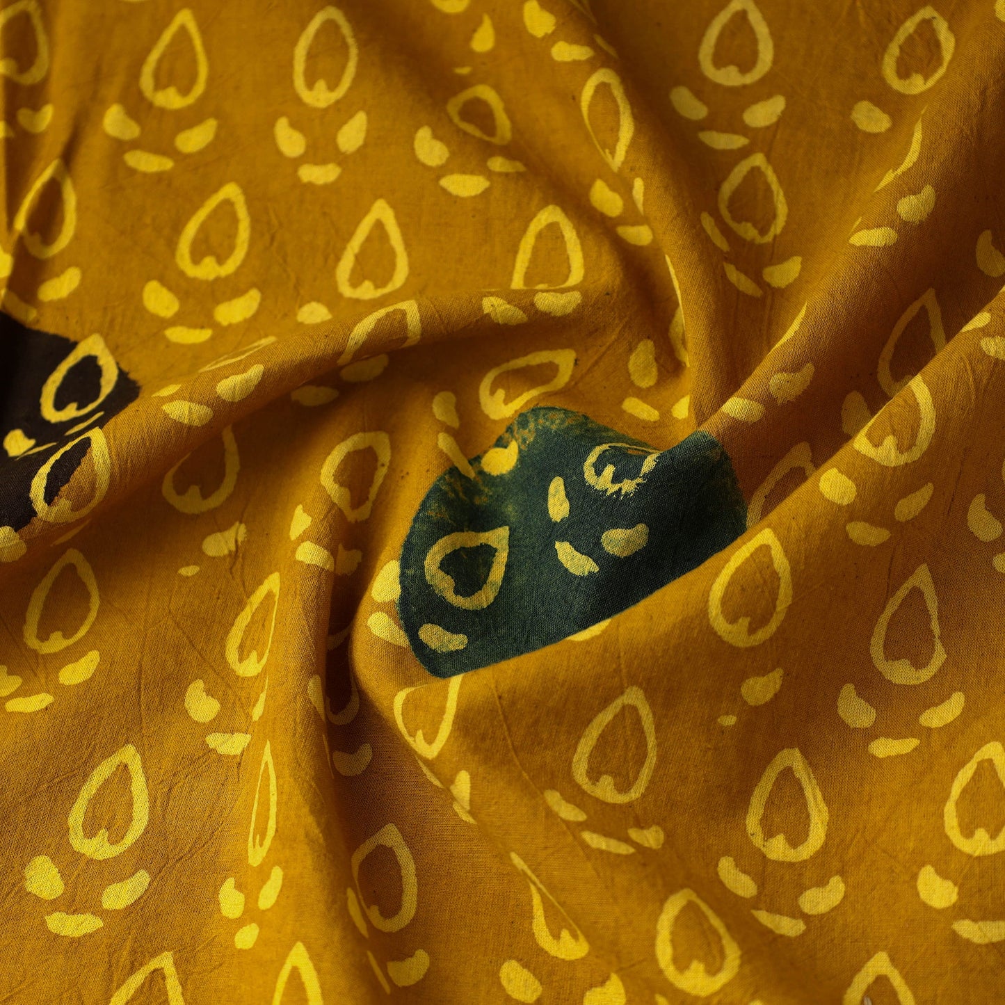 Yellow Block Print Cotton Natural Dyed Ajrakh Fabric
